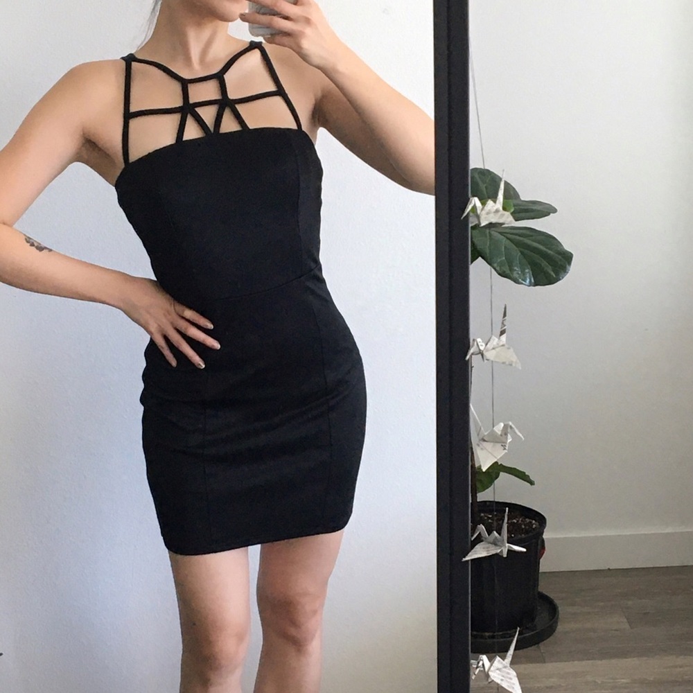 Guess Cage Strapped Little Black Bodycon Dress
